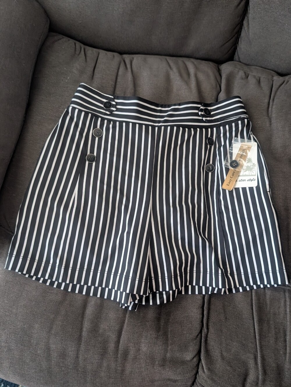 Black & White Striped High-Waist Women’s Shorts